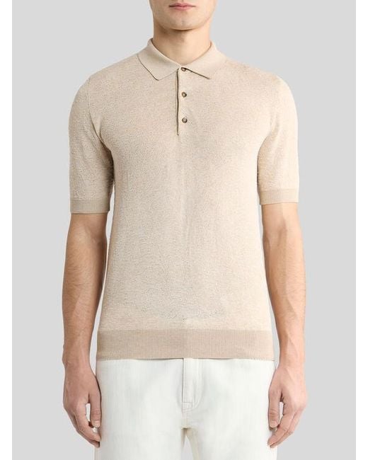 Etro Natural Knit Cotton Polo Shirt With Floral Paisley Motif for men