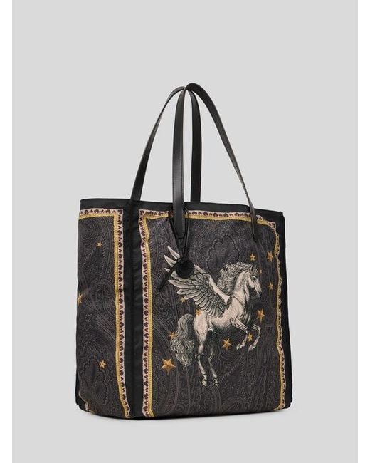 Etro Black Nylon Tote Bag With Pegaso Print And Arnica Motif for men