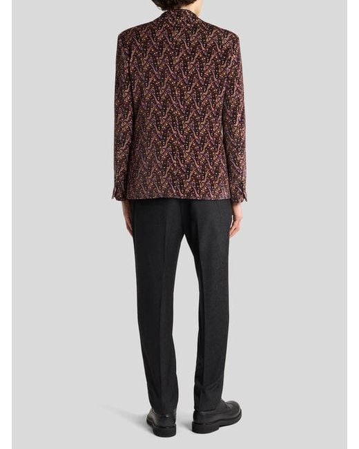 Etro Brown Single-Breasted Cotton Velvet Jacket With Floral Paisley Motif for men
