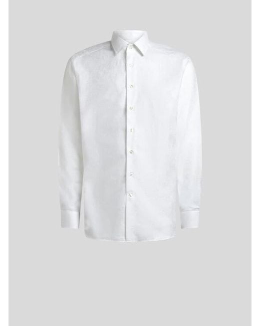 Etro White Cotton Jacquard Shirt With Paisley Foliage Motif for men