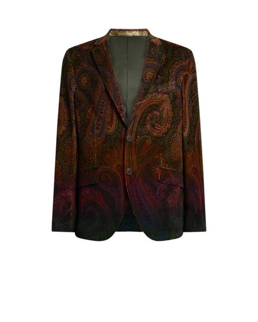 Etro Brown Single-Breasted Cotton Corduroy Jacket With Placed Degradé Paisley Print for men