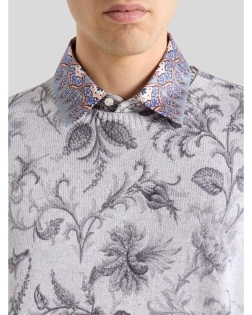 Etro White Cotton-Blend Sweater With Floral Motif for men