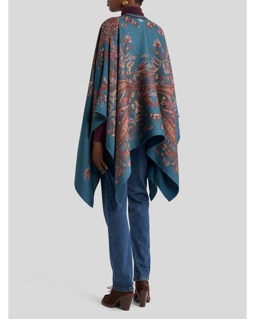 Cape En Laine Mélangée À Motif Paisley Fleuri, Femme Etro en coloris Blue