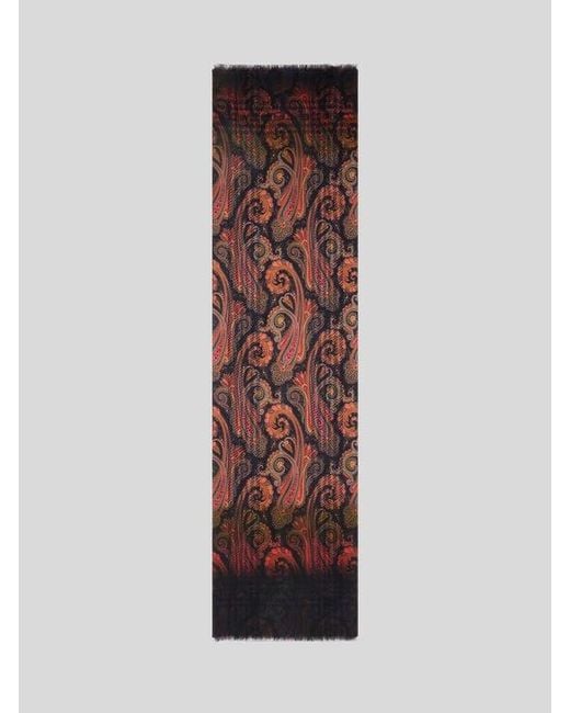 Etro Brown Wool Jacquard Scarf With Check Print And Faded Paisley Motif for men
