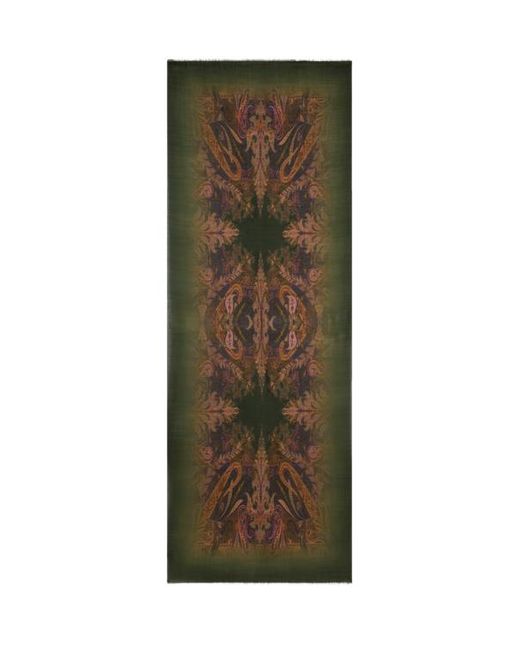 Etro Green Wool Scarf With Faded Print And Paisley Motif for men