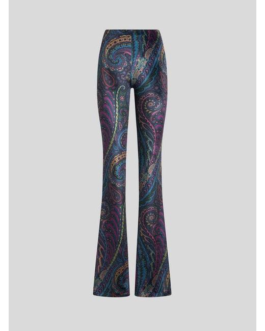 Etro Blue Flared Printed Chenille Trousers