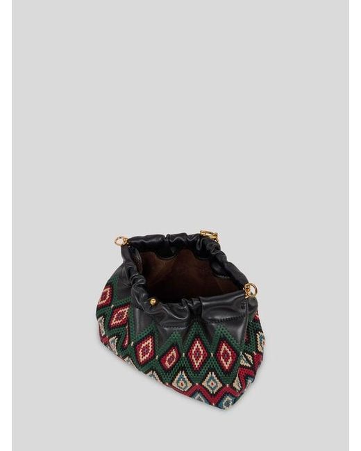 Etro White Medium Leather Vela Blossom Bag With Diamond Embroidery