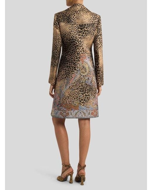 Etro Multicolor Double-Breasted Jacquard Coat With Paisley And Animal Motif