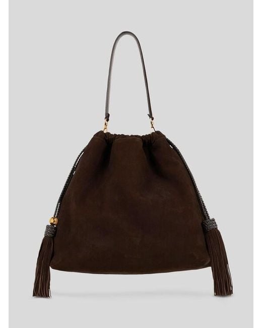 Etro Brown Large Suede Kalispera Bag With Patch And Tassels