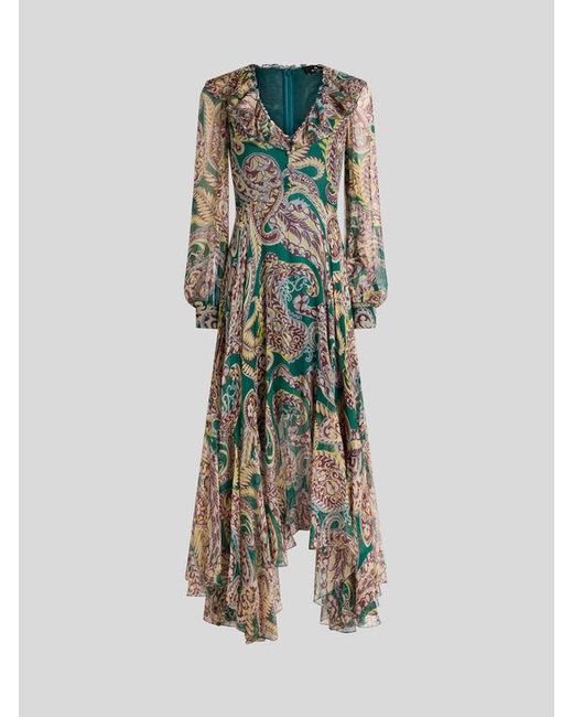 Robe Longue En Crépon De Soie À Motif Paisley, Femme, Taille Etro en coloris Green