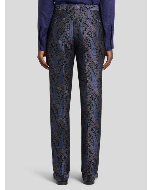 Etro Blue Chenille Jacquard Trousers With Metallic Paisley Motif for men