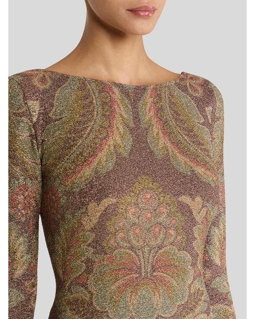 Etro Brown Jersey Sweater With Floral Motif