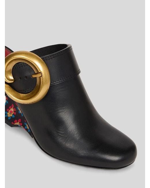 Etro Black Leather Mules With Wedge And Paisley Buckle