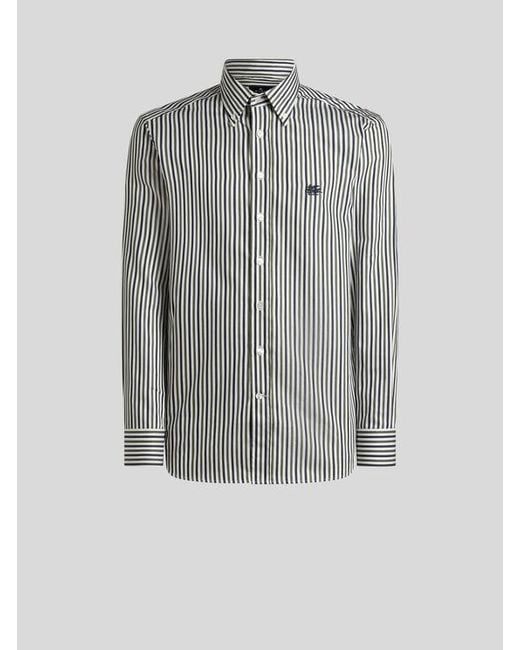 Etro Gray Cotton Shirt With Vertical-Stripe Pattern for men