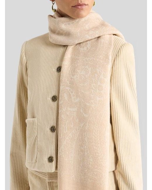 Etro White Wool Jacquard Scarf With Floral Paisley Motif