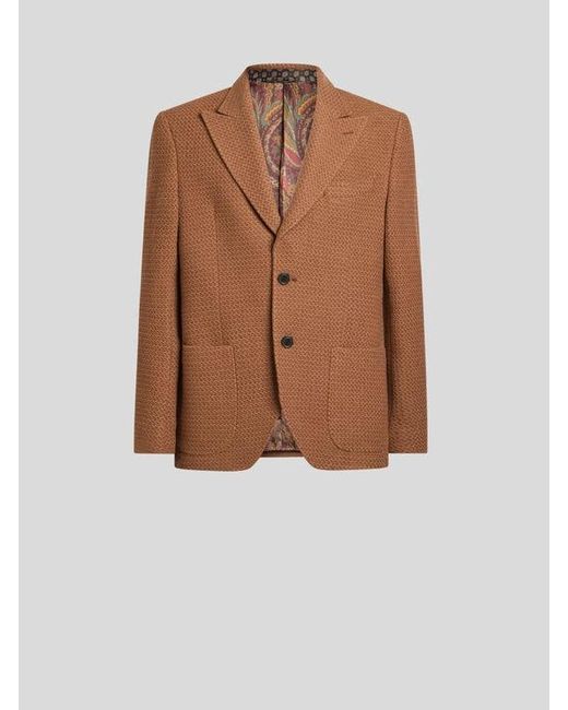 Etro Brown Single-Breasted Knit Cashmere And Wool Jacket for men