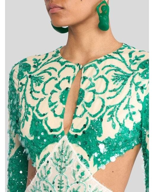 Etro Green Midi Dress With Sequin Embroidery