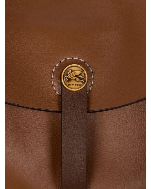 Etro Brown Medium Leather Pony Bag With Texan Embroidery