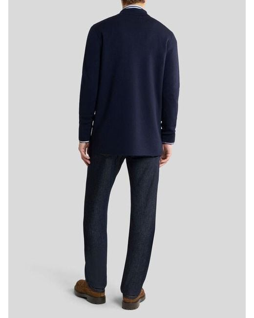 Etro Blue Single-Breasted Wool Jacket With Embroidered Logo for men