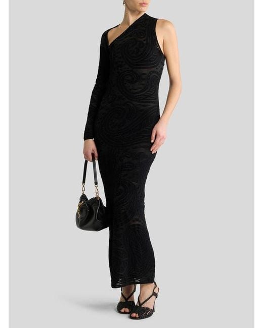 Etro Black Jacquard Long Dress With Paisley Motif
