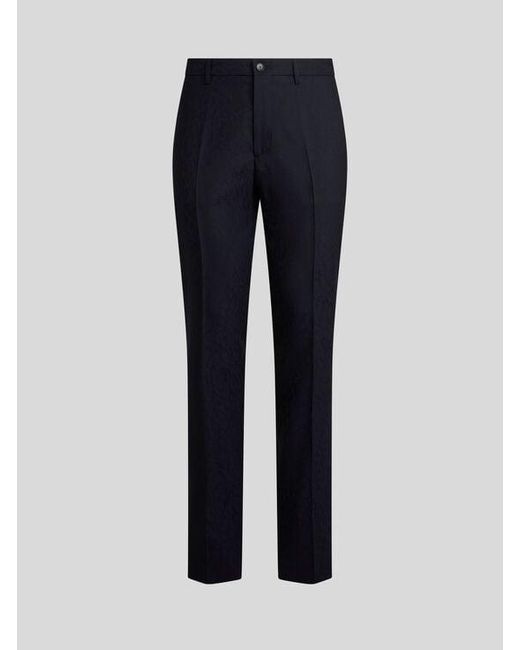 Etro Blue Wool Jacquard Trousers With Animal Motif for men
