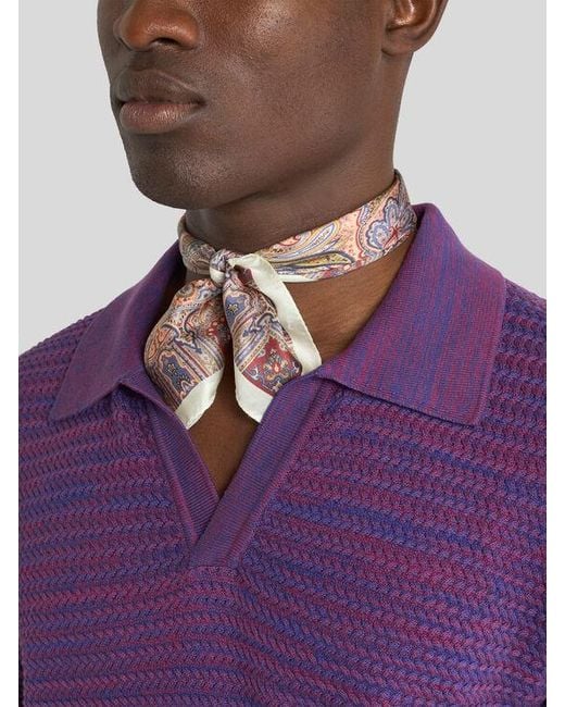 Etro Pink Silk Pocket Square With Geometric Paisley Motif for men