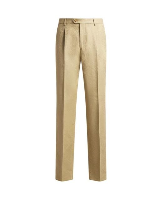 Etro Natural Cotton-Blend Jacquard Trousers With Placed Floral Paisley Motif for men