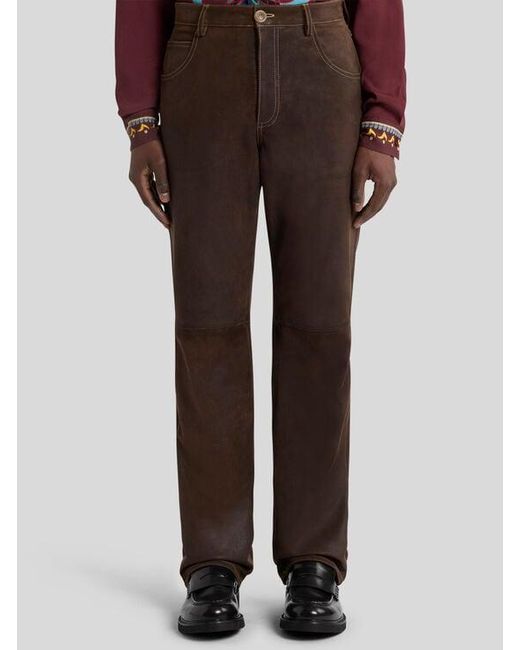 Etro Brown Leather Trousers for men