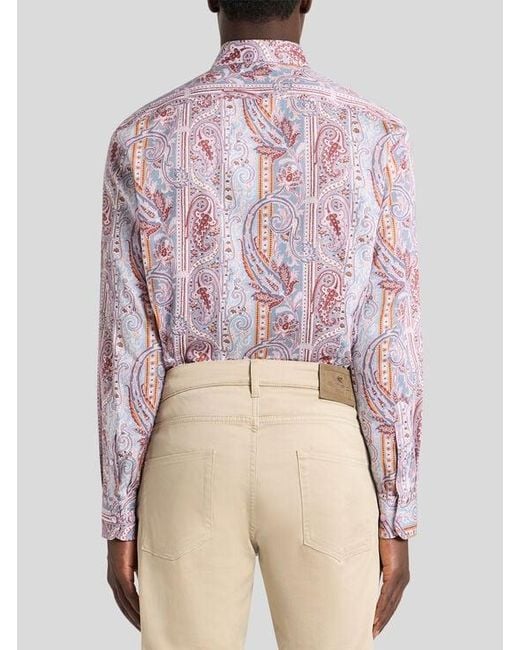 Etro Pink Paisley Cotton Satin Shirt for men