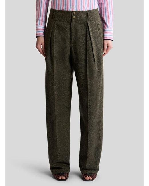 Etro Green Wool-Blend Jacquard Trousers With Pegaso Buttons