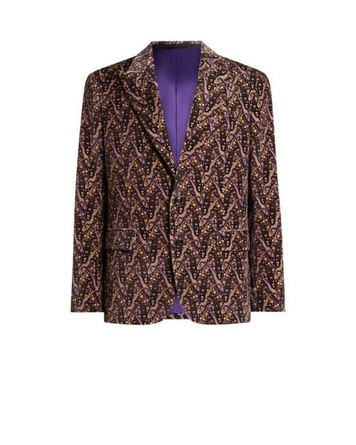 Etro Brown Single-Breasted Cotton Velvet Jacket With Floral Paisley Motif for men