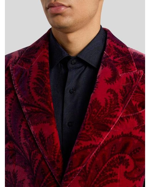Etro Red Velvet Blazer With Print for men