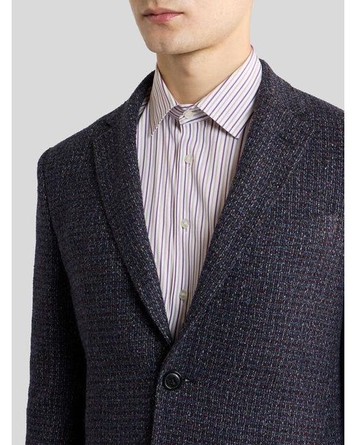 Etro Blue Single-Breasted Wool-Blend Bouclé Jacket for men