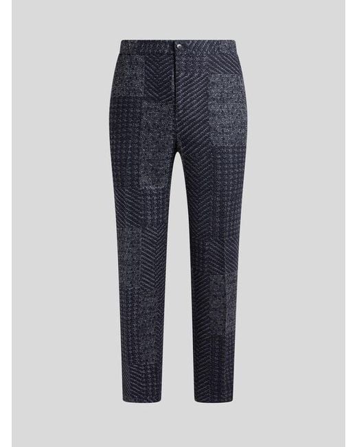 Etro Blue Wool-Blend Patchwork Trousers for men