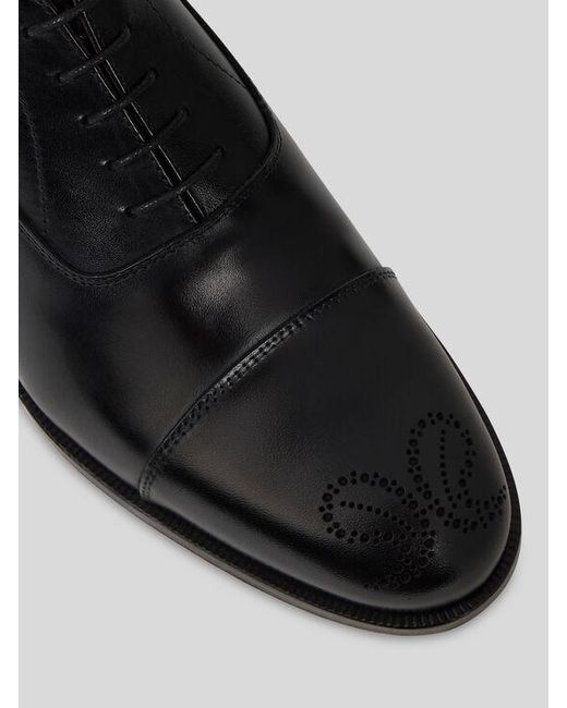 Etro Black Leather Oxford Shoes With Paisley Details for men