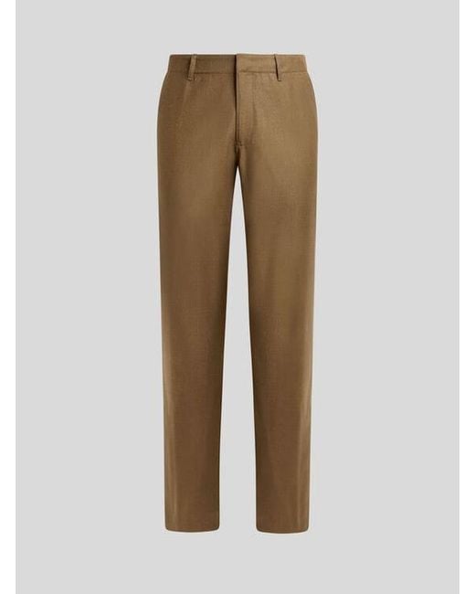 Etro Natural Plain-Coloured Wool Flannel Trousers for men