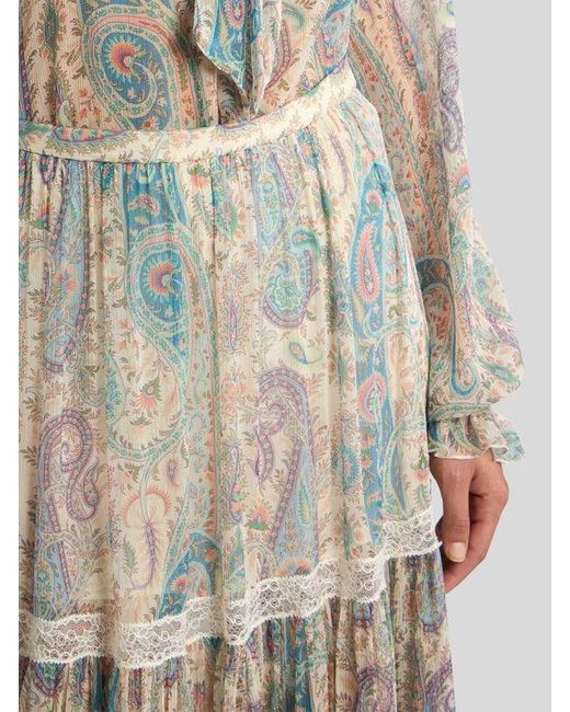 Etro White Silk Crepon Maxi Skirt With Paisley Foliage Motif