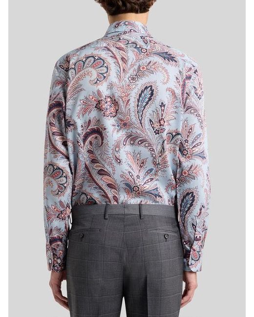 Etro Gray Floral Paisley Cotton Shirt for men