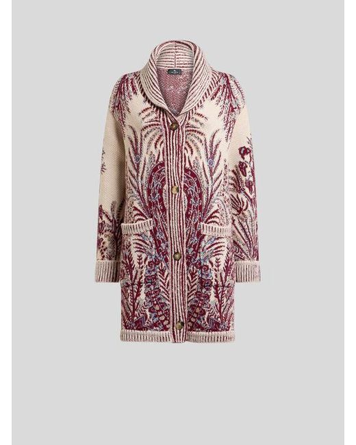 Etro Pink Wool And Cotton Jacquard Maxi Cardigan
