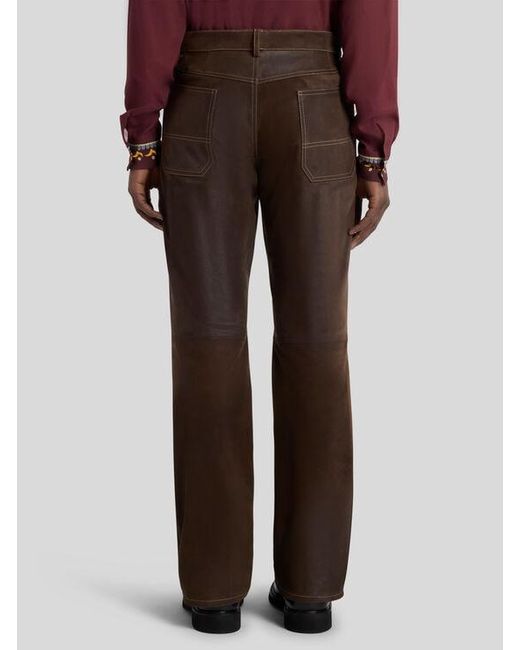Etro Brown Leather Trousers for men