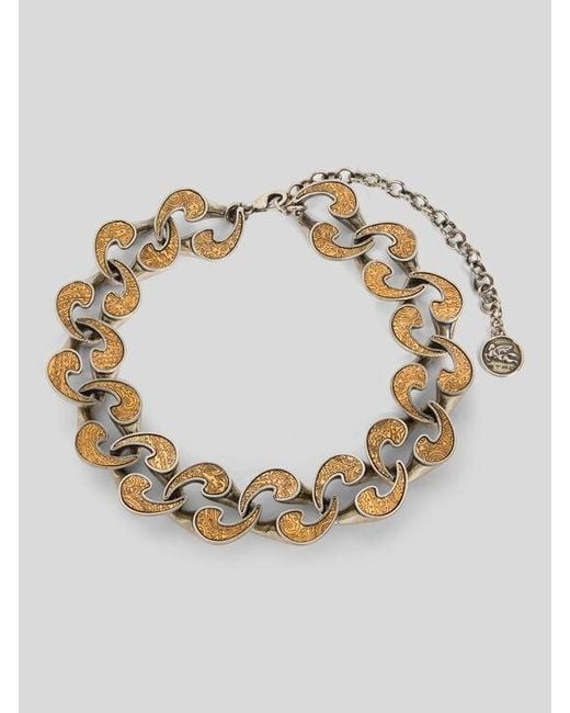 Etro Metallic Dual-Finish Paisley Necklace