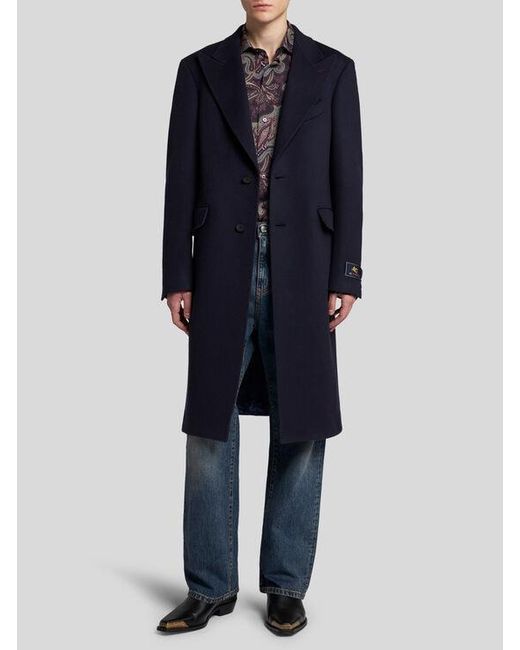 Etro Blue Cashmere Coat for men