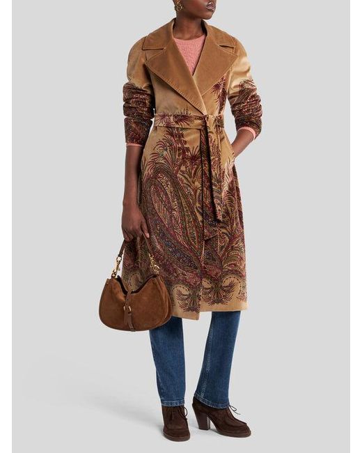 Etro Brown Velvet Coat With Print