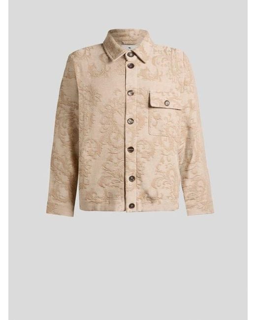 Etro Natural Knit Cotton Shacket With Leafy Motif for men