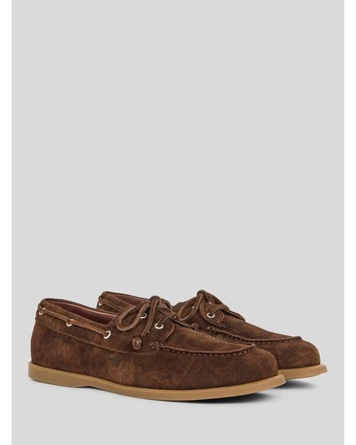 Etro Brown Printed Suede Boat Shoes for men