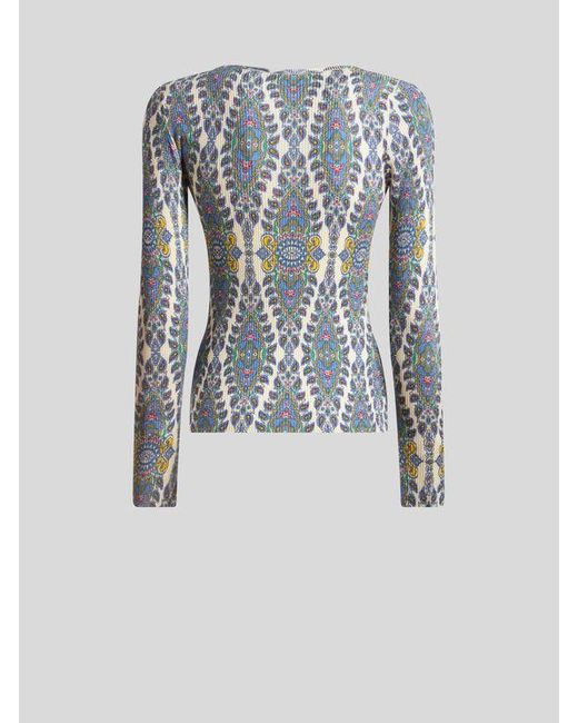 Pull En Soie Mélangée Avec Médaillons Et Motif Paisley, Femme, Taille Etro en coloris Blue