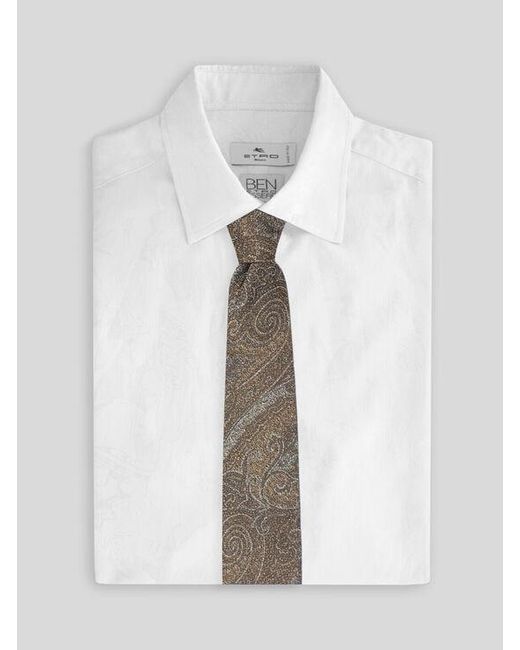 Etro White Silk Jacquard Tie With Arnica Motif for men