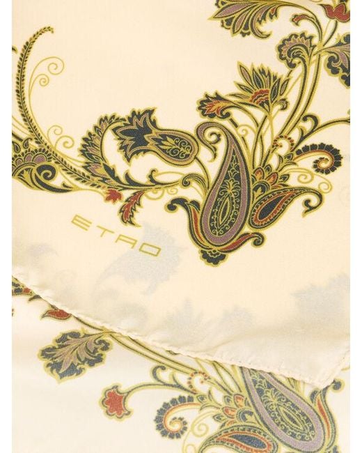 Etro Natural Printed Silk Pocket Square for men
