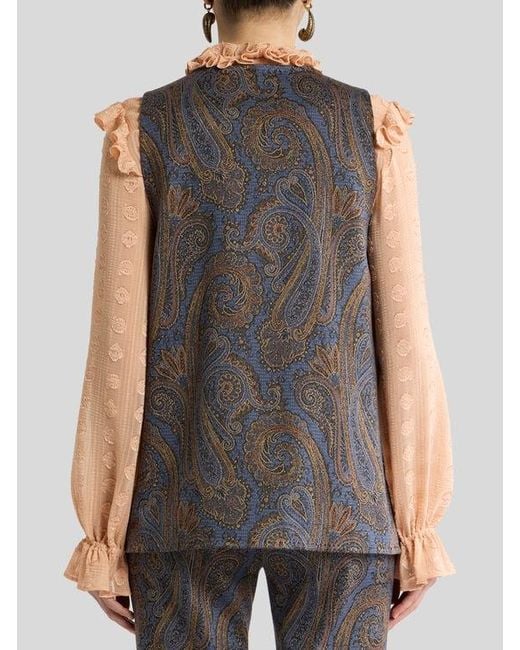 Etro Brown Cotton-Blend Jacquard Waistcoat With Paisley Motif
