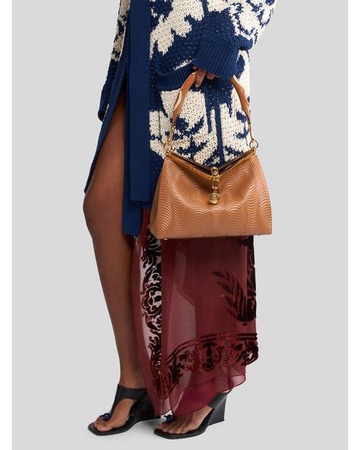Etro Brown Medium Vela Bag With Wavy Motif And Clutch